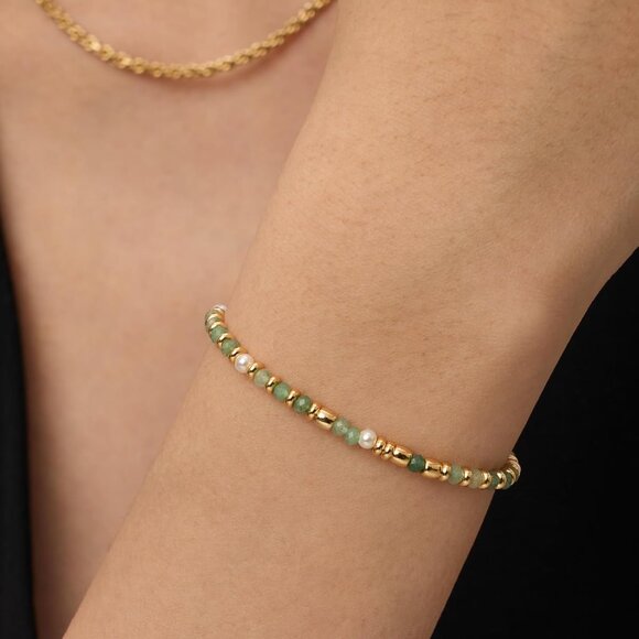 14K Yellow Gold Plated Gemstone Beaded Bracelets for Women - Adjustable Slider D - Picture 2 of 4